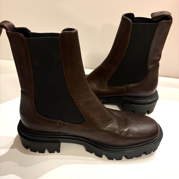 LIKE NEW ZARA SIZE 40 M CHOCOLATE BROWN CHUNKY LUG HIGH ANKLE BOOT - Picture 3 of 8
